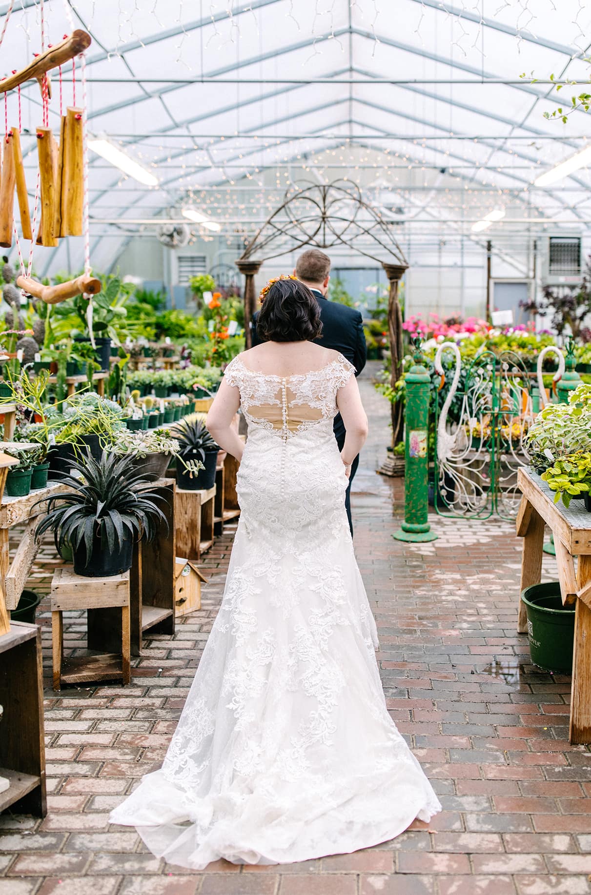 Bride tells Groom to turn around for first look at Carol Watson Greenhouse in Lafayette NY