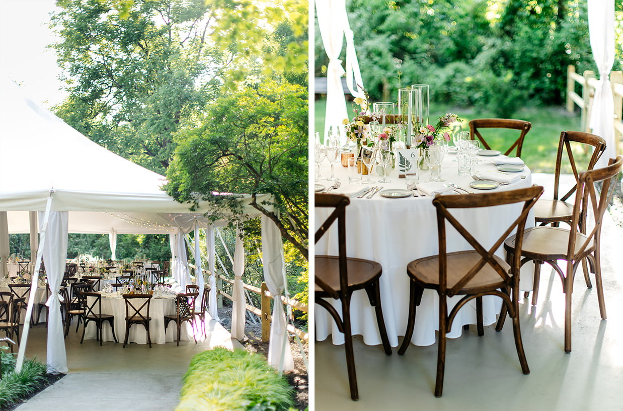 Sailcloth tent at Bird and Bottle Inn in Garrison, NY decorated for a wedding