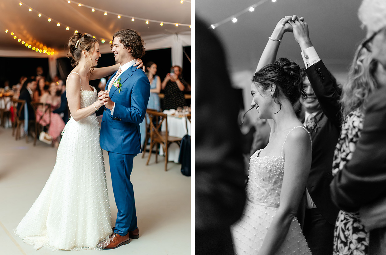 Bride and Groom share their first dance under sailcloth tent at The Bird and Bottle Inn in Garrison, NY