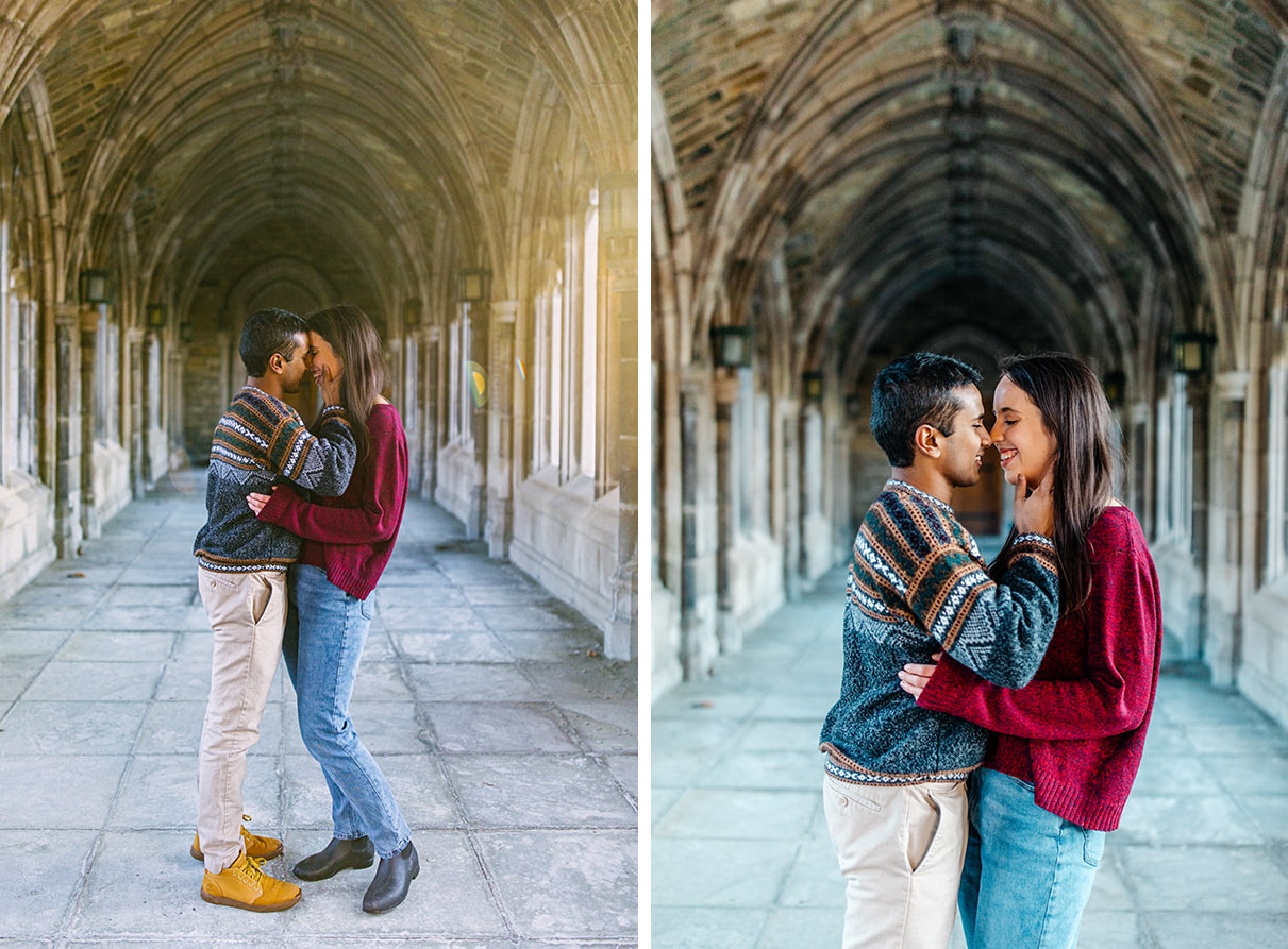 Couple embraces inside the Cornell University War Memorial on the Cornell Campus in Ithaca, NY