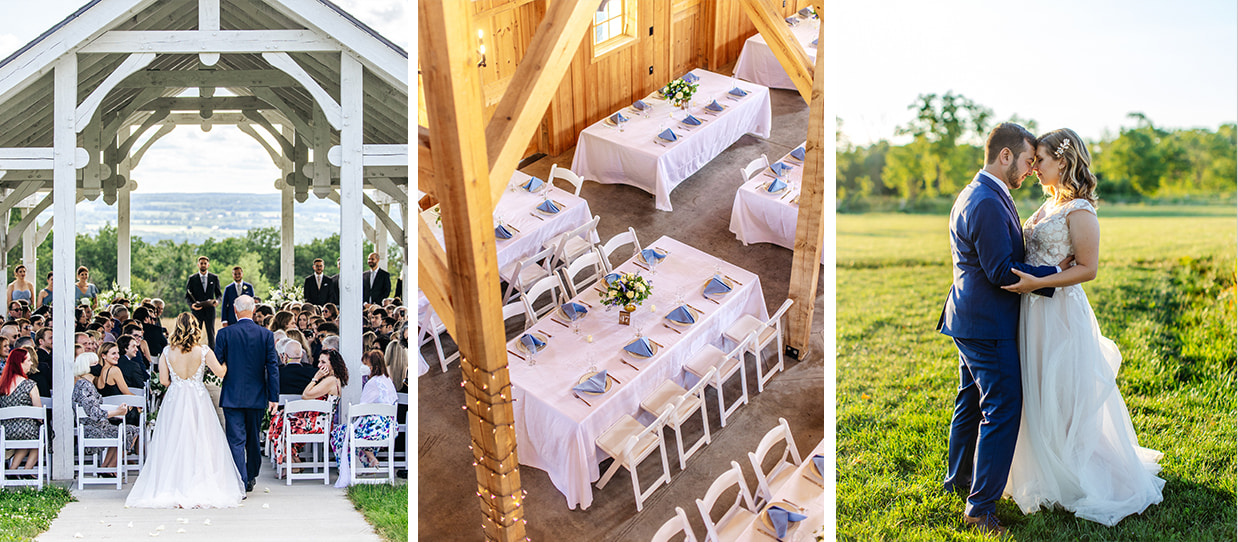 Couple gets married in outdoor chapel of Dutch Harvest Farm Wedding Barn in the Finger Lakes of NY