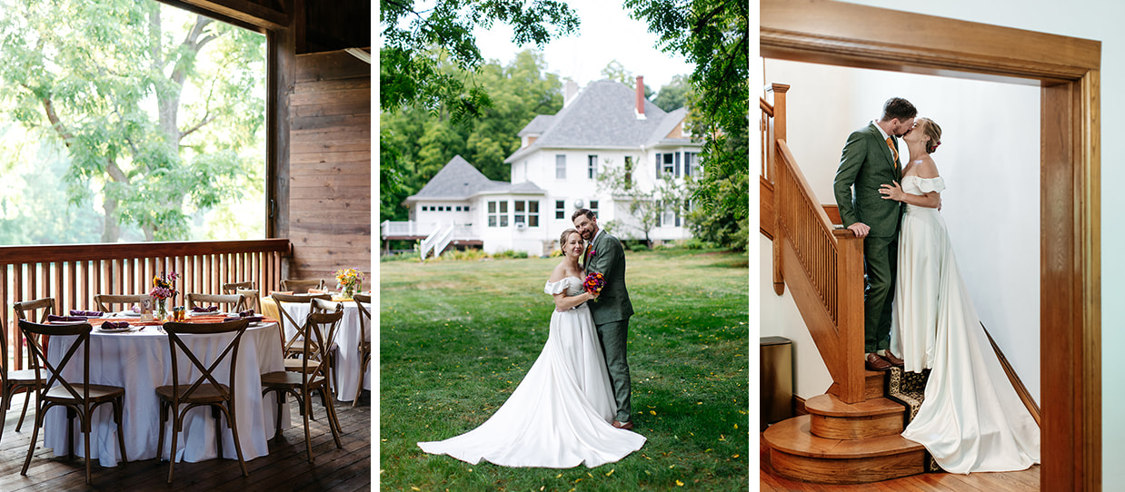 Interior of Stratton Creek Inn Barn as well as views outside and inside the historic Inn