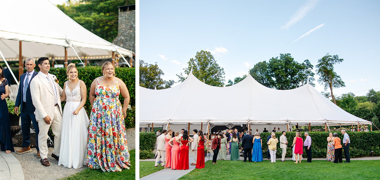 Bride and groom recieve guests before their reception at the Inn at Taughannock Falls