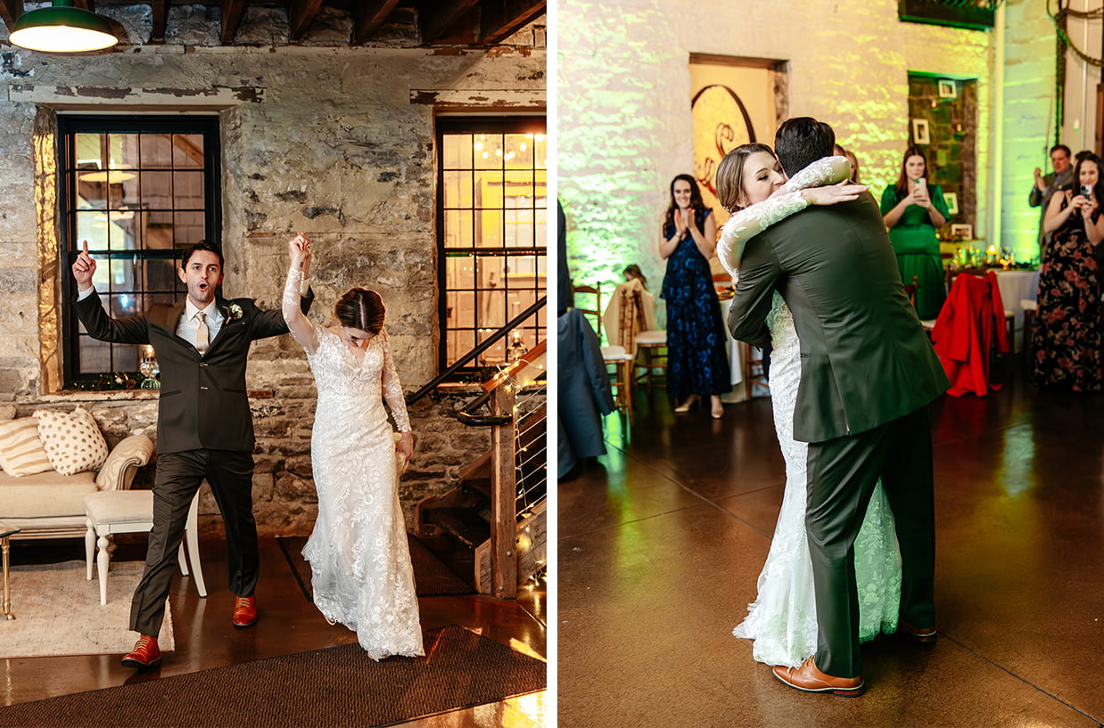 Bride and groom make their reception entrance during their wedding at The Sinclair of Skaneateles in Skaneateles NY