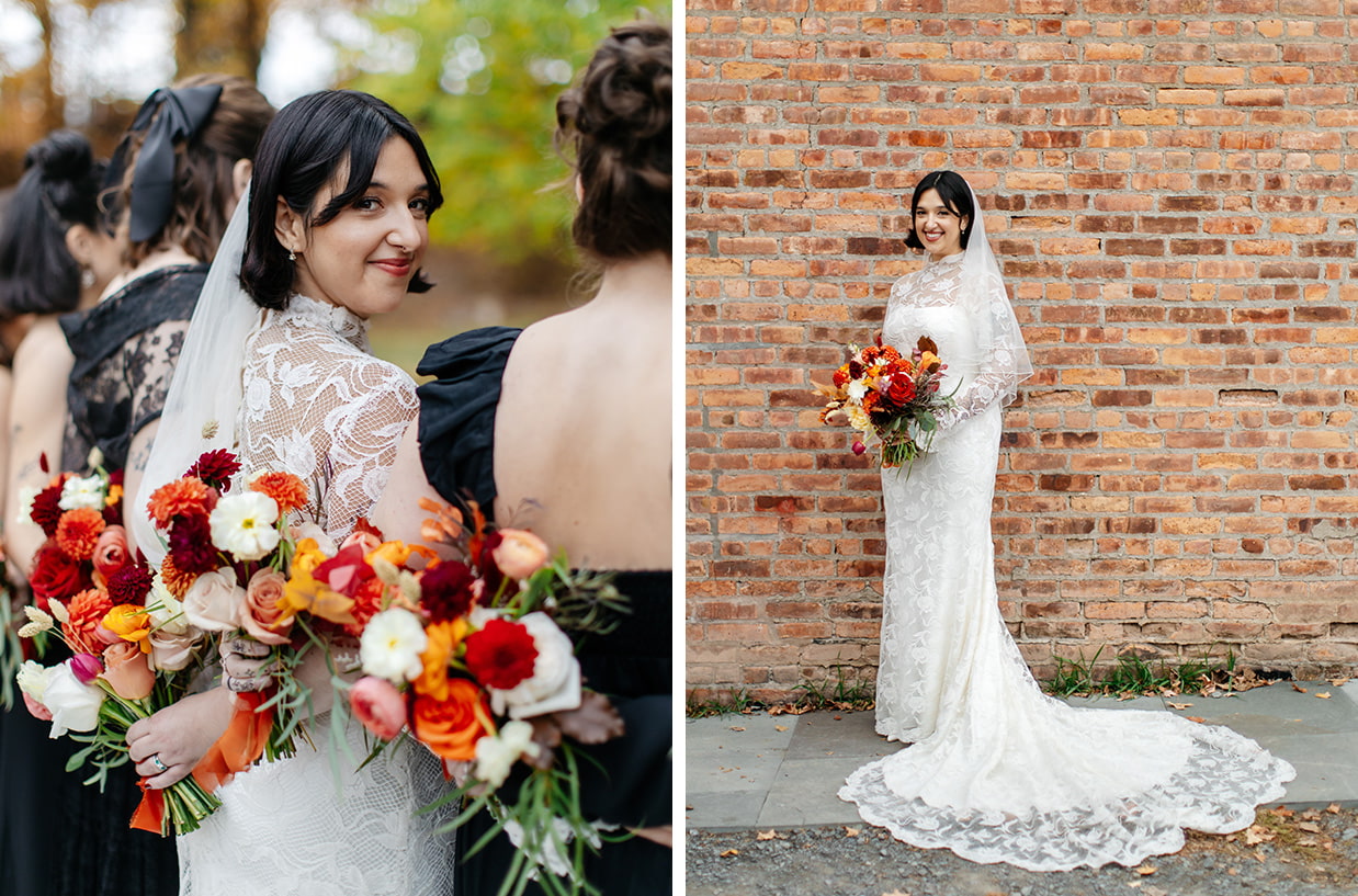 Bride holding colorful bouquet during Colony Woodstock wedding in Woodstock NY