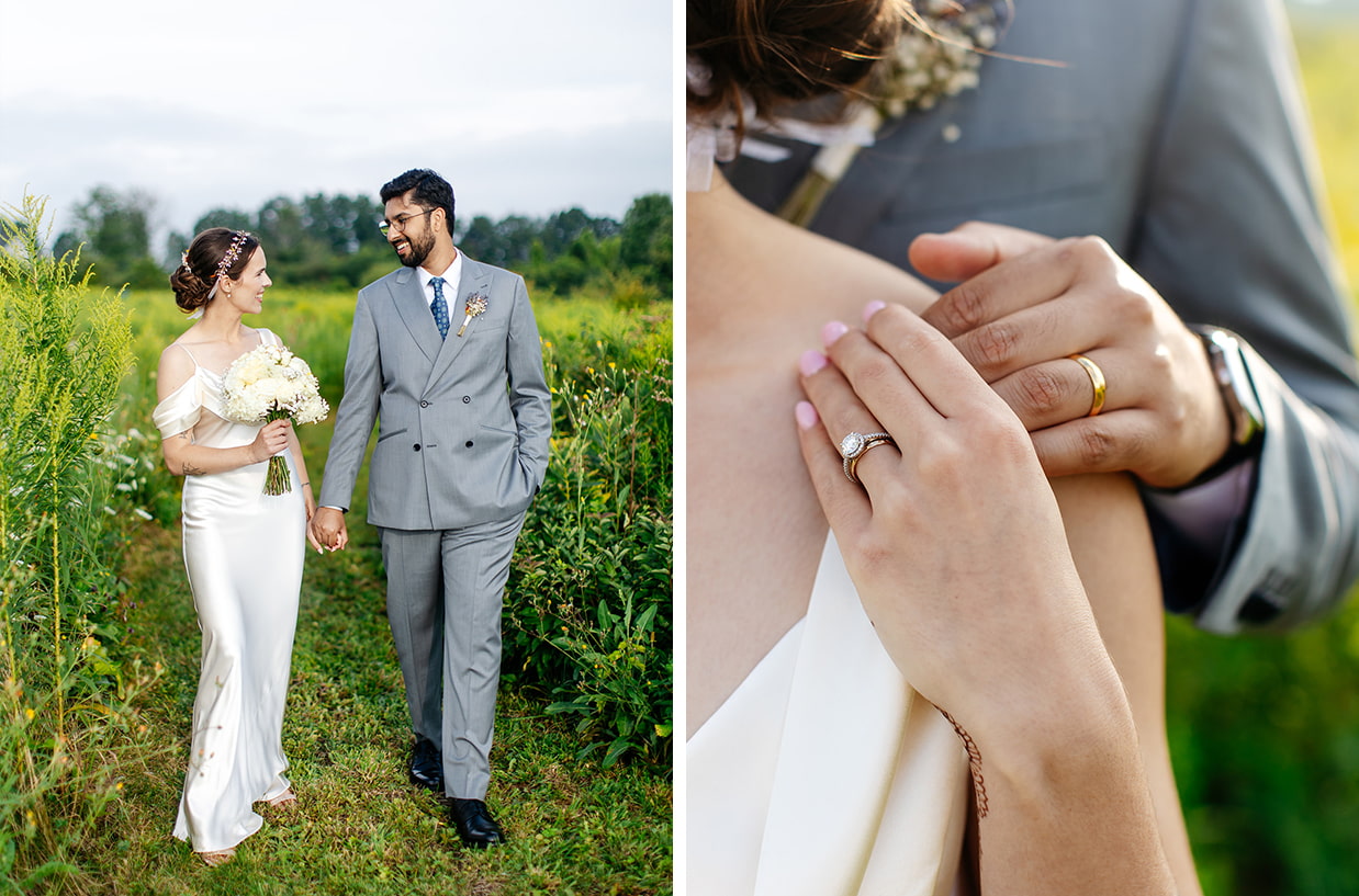 Close up detail of wedding rings during an intimate elopement celebration
