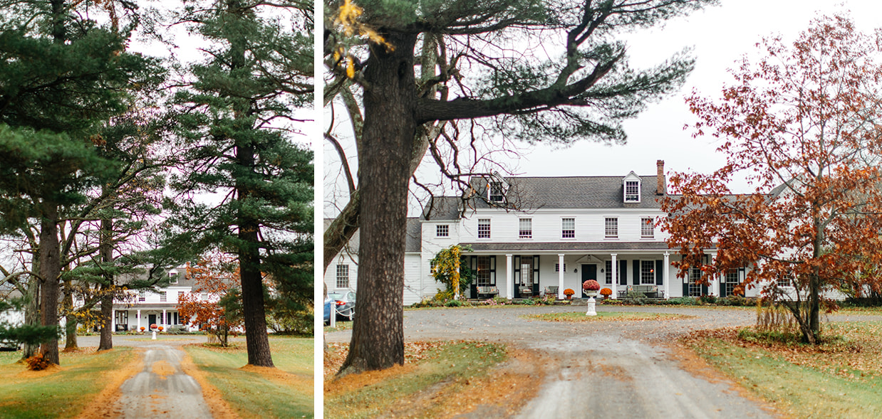 two images of the exterior of the Fontainebleau Inn in Alpine NY