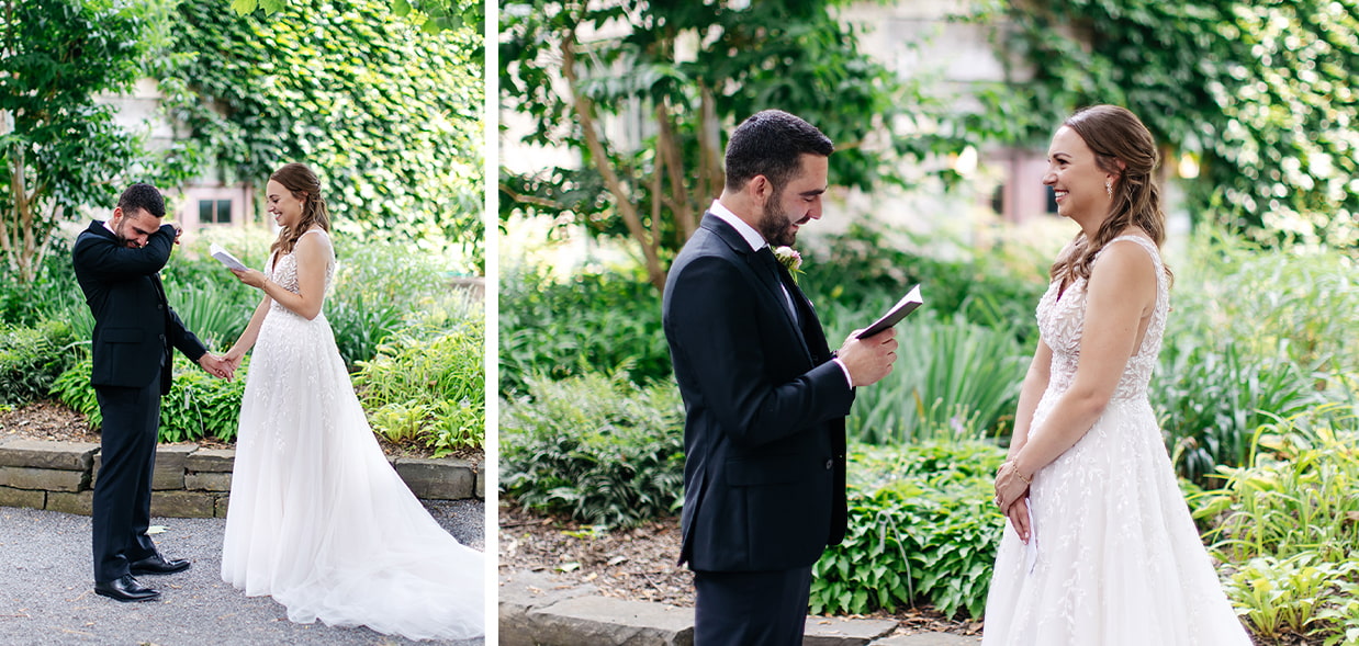 Couple reading private vows during an intimate elopement ceremony in Upstate New York