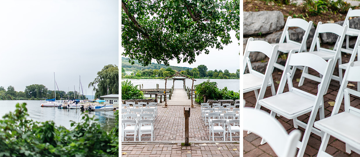 Wedding ceremony site set up on Cayuga Lake at Ithaca Farmers Market in Ithaca NY