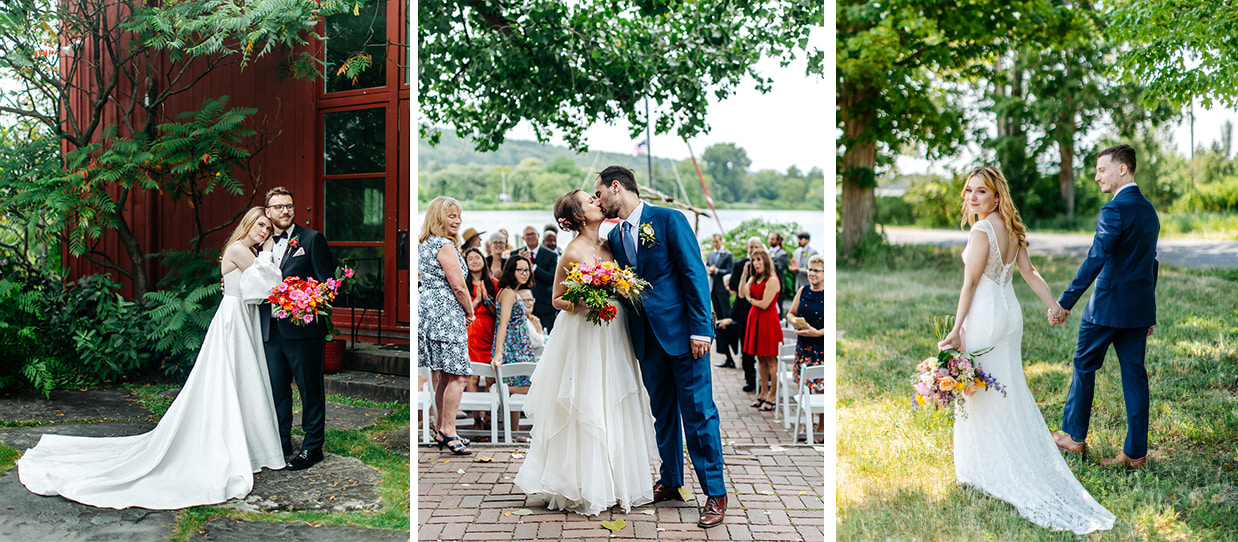 three images of brides and grooms during their weddings across various Ithaca NY wedding venues