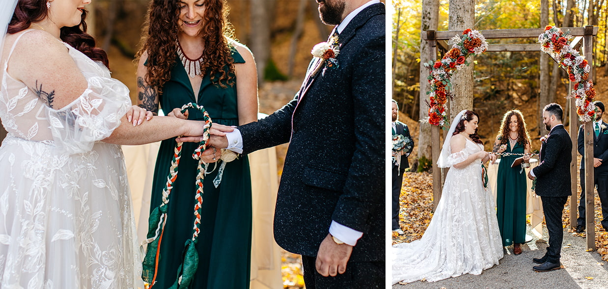 bride and groom complete handfasting ceremony during New Park Event Venue & Suites wedding
