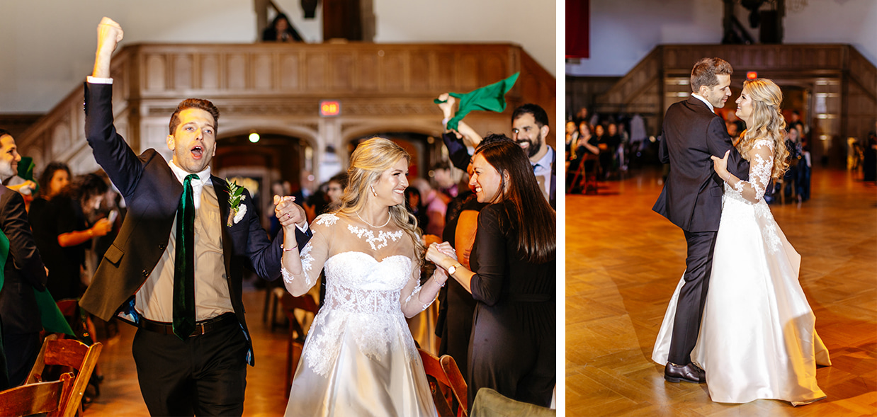 bride and groom enter and have their first dance at Willard Straight Hall during Cornell wedding