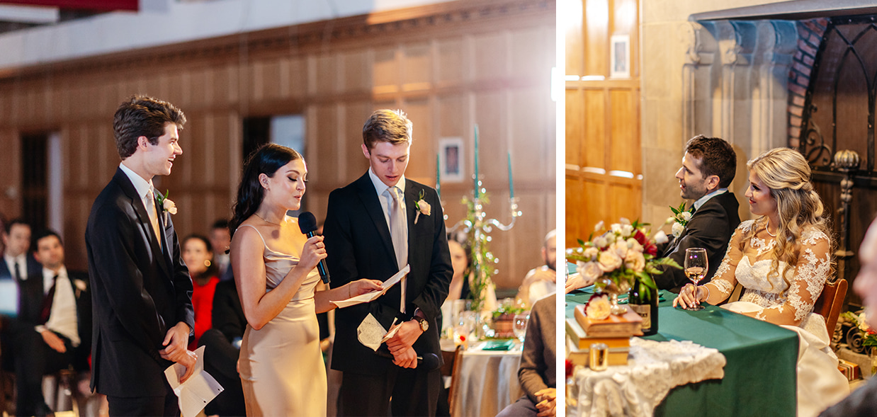 brides siblings give a speech during her cornell wedding