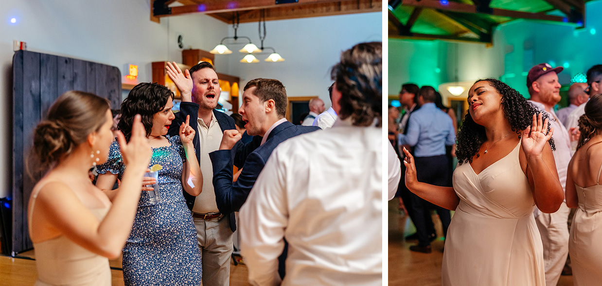 Guests dance at wedding reception at The Ginny Lee Cafe at Wagner Vineyards in Lodi NY