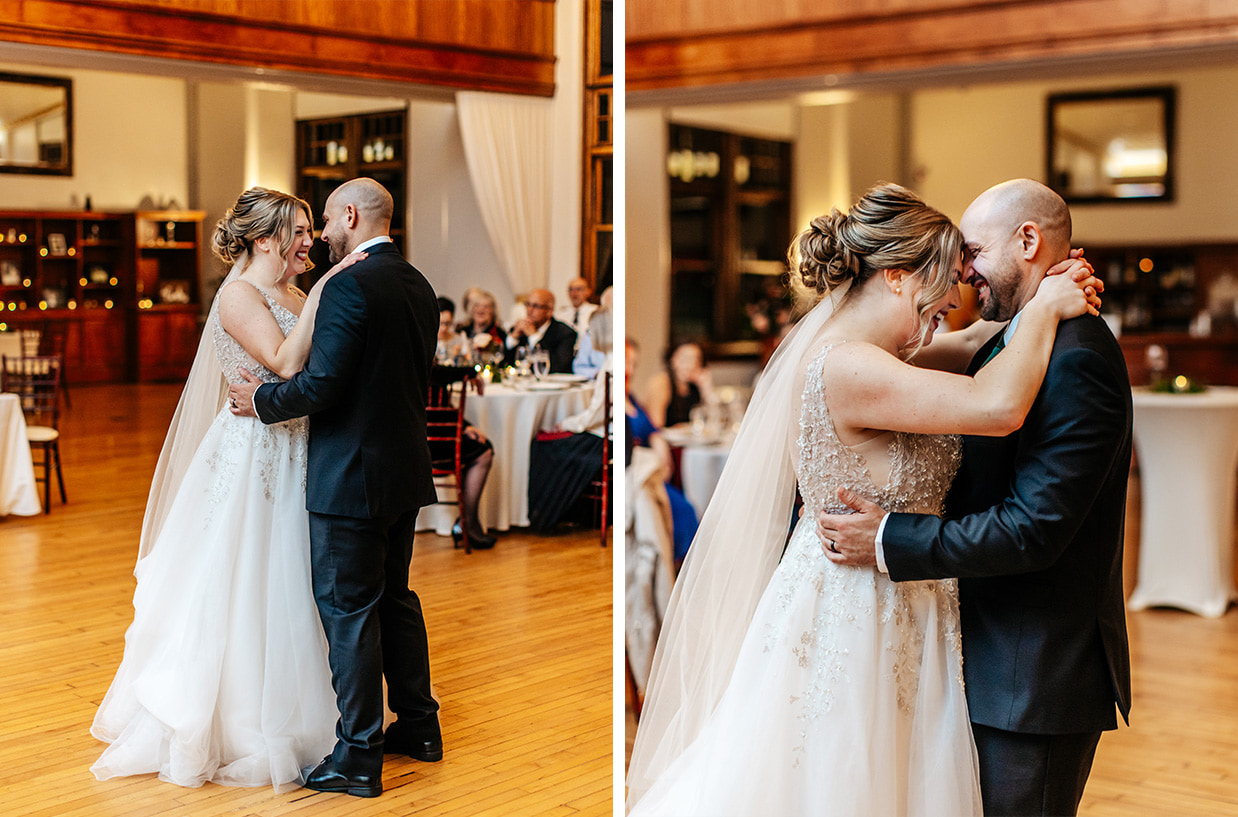 bride and groom share their first dance at The Historic German House in Rochester NY